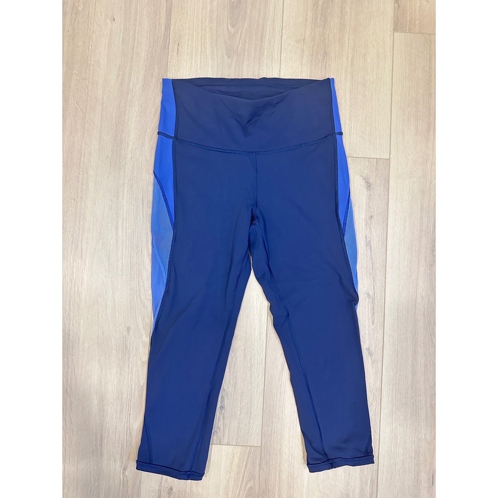 Lululemon Blue Mesh Panel High Rise Crop Leggings Size 10 Training Tights